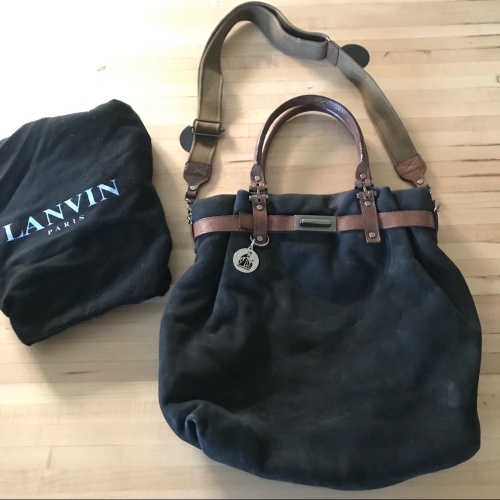 Authentic LANVIN black leather tote bag CROSSBODY
